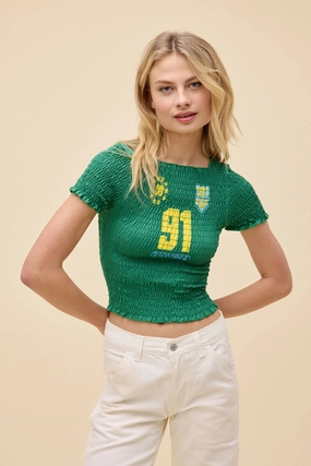 Layered Collar Design Easy Wear 1991 Champs Smocked Tee