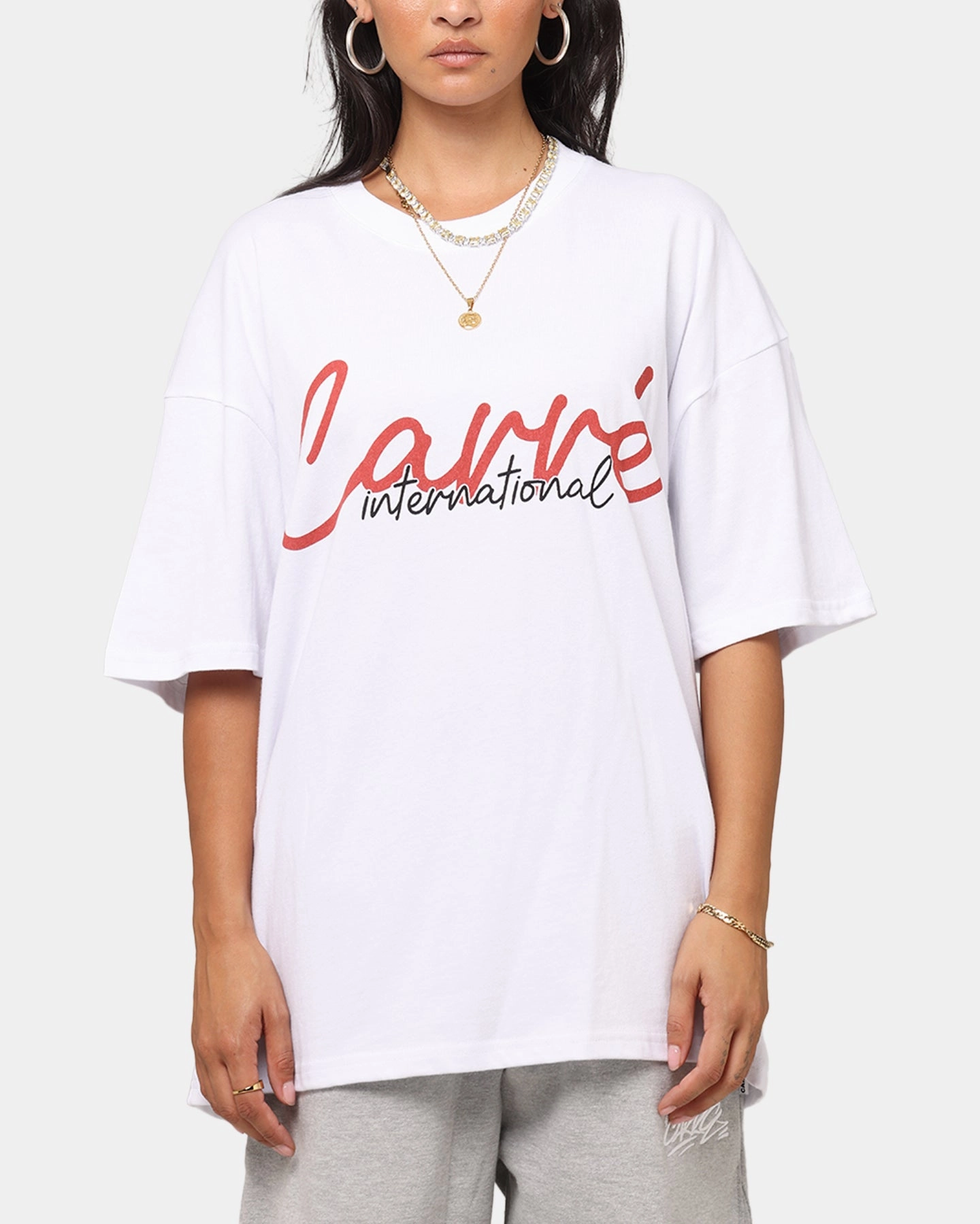Carre International Script T-Shirt White Loose Tee hypoallergenic material