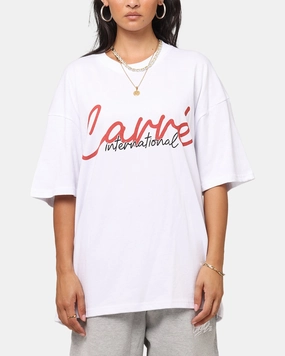 Carre International Script T-Shirt White Loose Tee hypoallergenic material