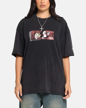 VNeckline 73 Studio X Cartoon Network Bill & Mandy Box Logo Vintage T-Shirt Black Acidwash