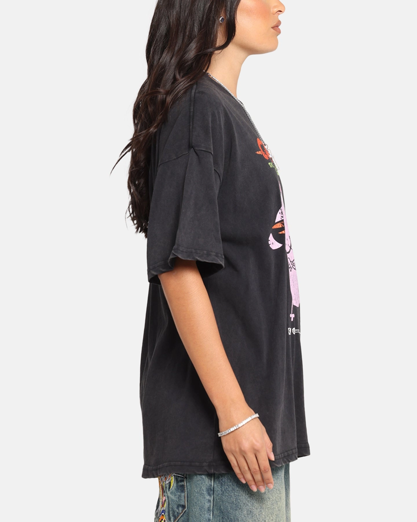 73 Studio X Cartoon Network Courage The Cowardly Dog Grail Vintage T-Shirt Black Acidwash DurableDoubleLayeredHem