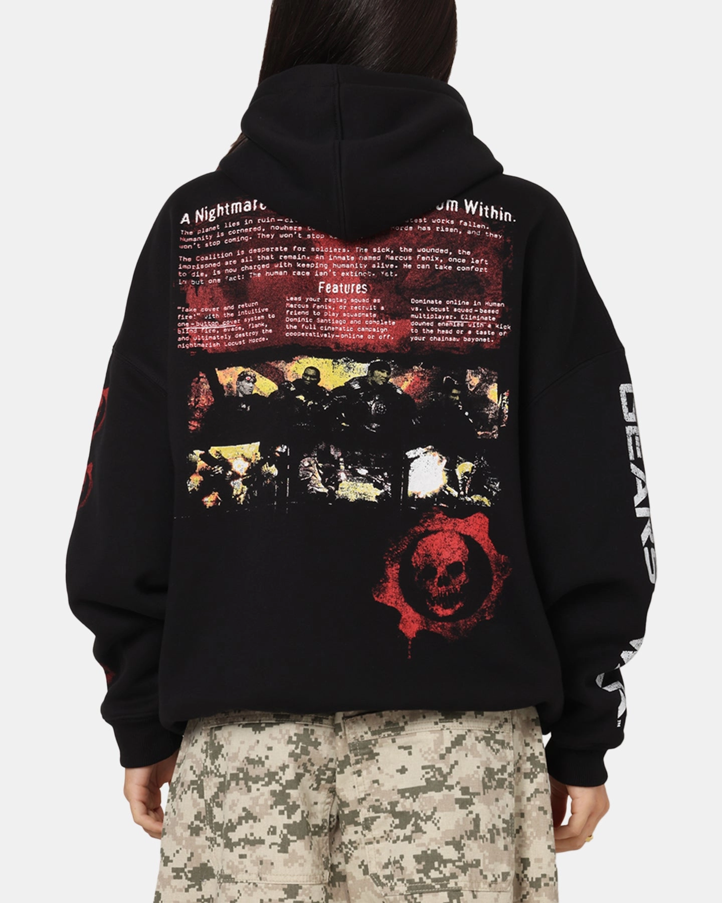 WrinkleResistantWeave DurableDoubleLayeredHem 73 Studio X Gears Of War '08 Gears 2 Disc Premium Hoodie Black