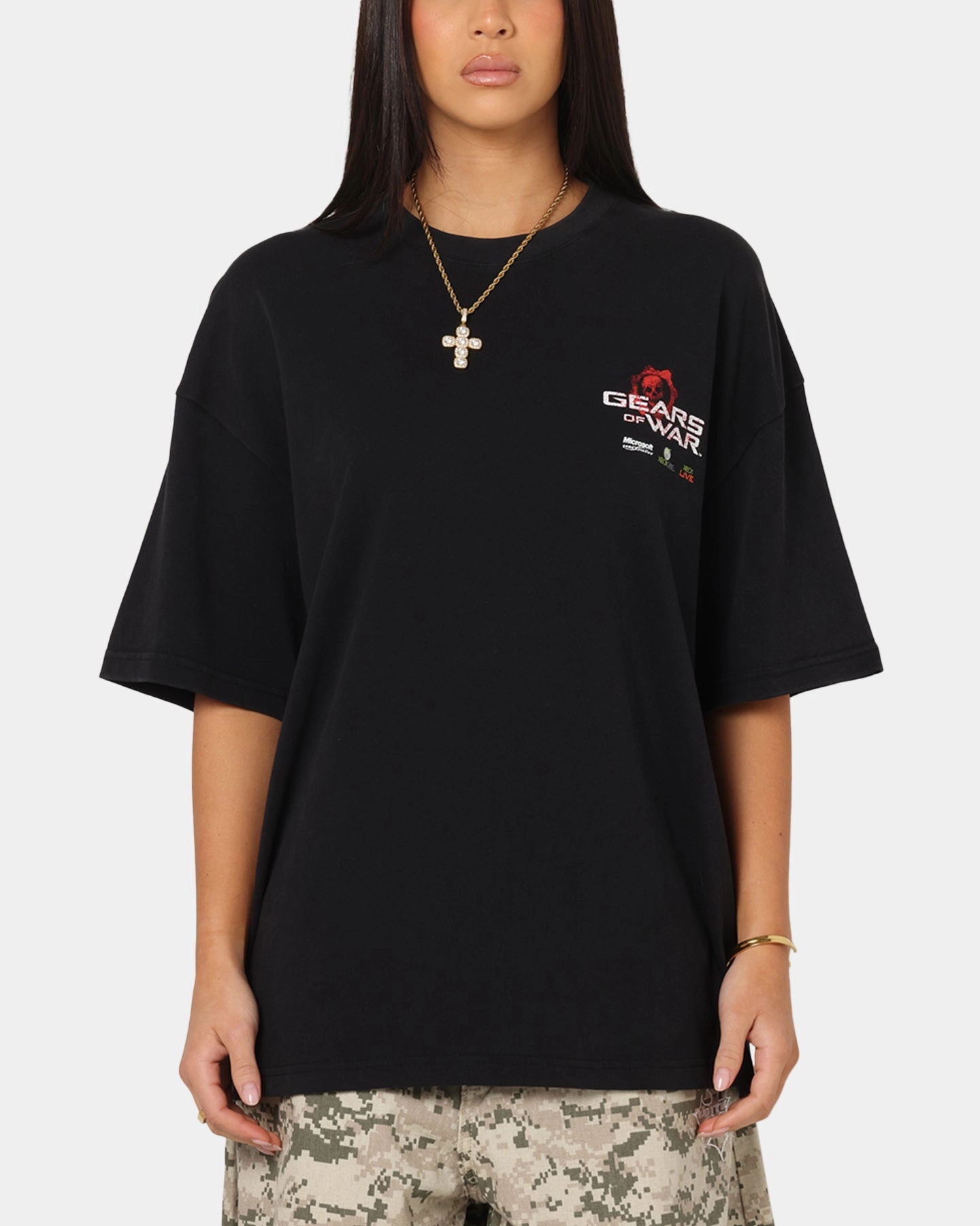 Anti Slip Shoulder Padding Midweight Four Way Stretch 73 Studio X Gears Of War Lancer Vintage T-Shirt Black Acidwash