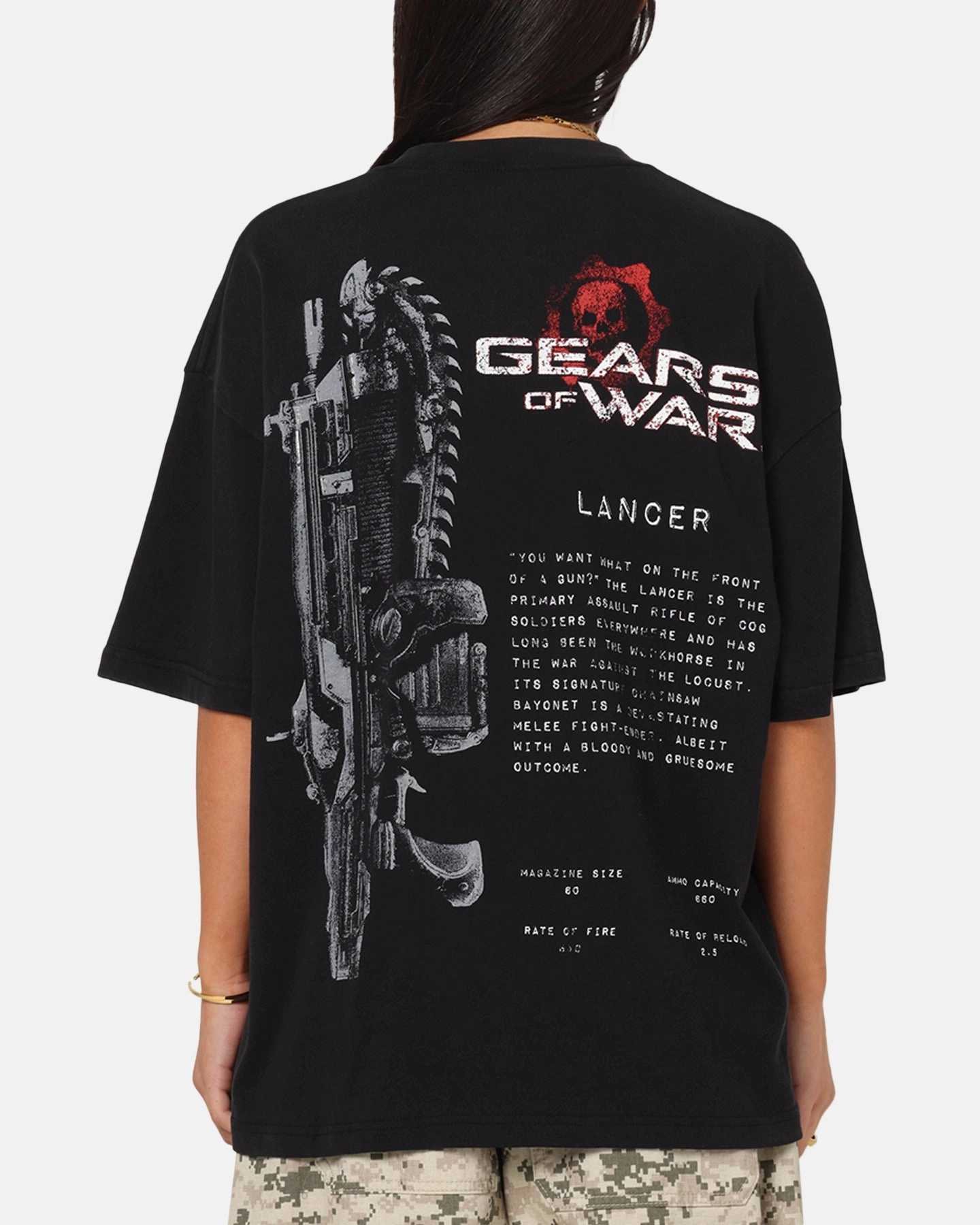 73 Studio X Gears Of War Lancer Vintage T-Shirt Black Acidwash Adaptive Fit Technology
