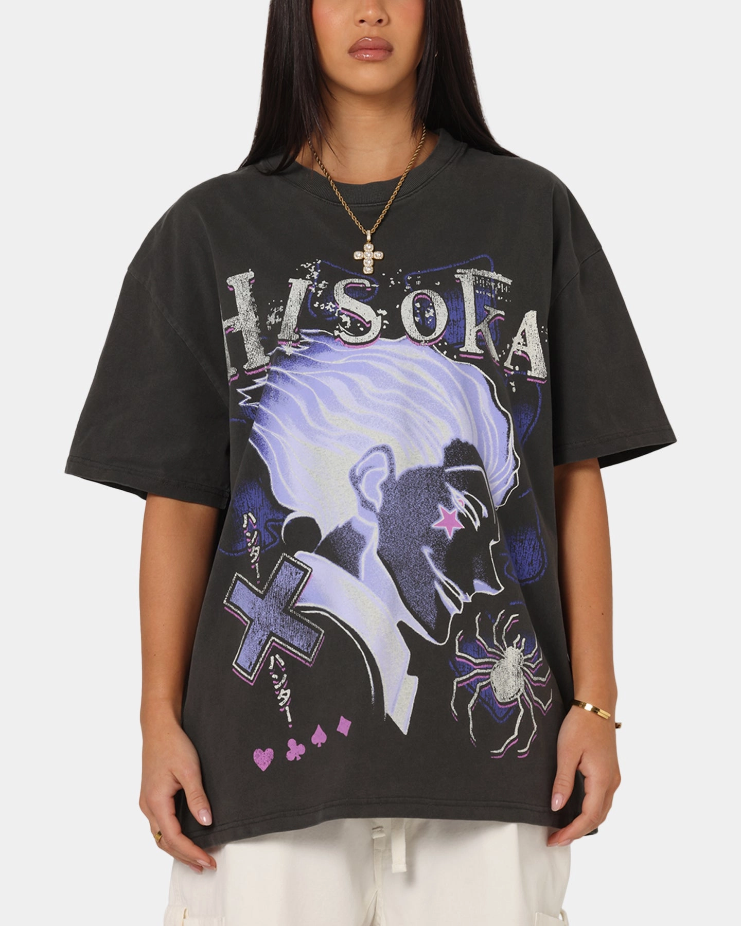 73 Studio X  Hunter X Hunter Hisoka Heavyweight T-Shirt Black Wash AntiStatic Material Lightweight Knit