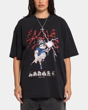 Two Tone Weave Multi Pocket Functional Design 73 Studio X Naruto Sasuke Abandon Vintage T-Shirt Black Acidwash