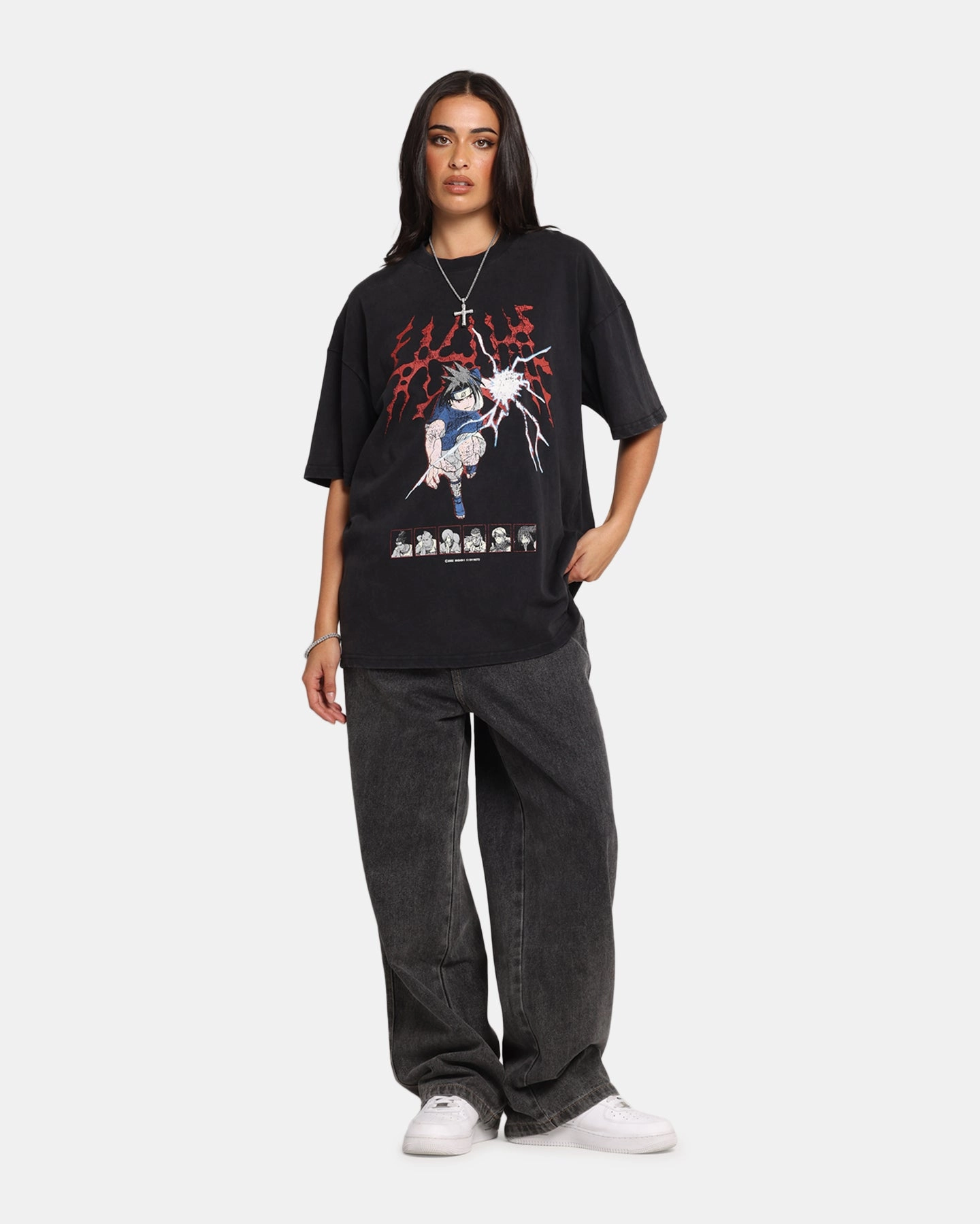 Flexible Waistband Adaptation 73 Studio X Naruto Sasuke Abandon Vintage T-Shirt Black Acidwash