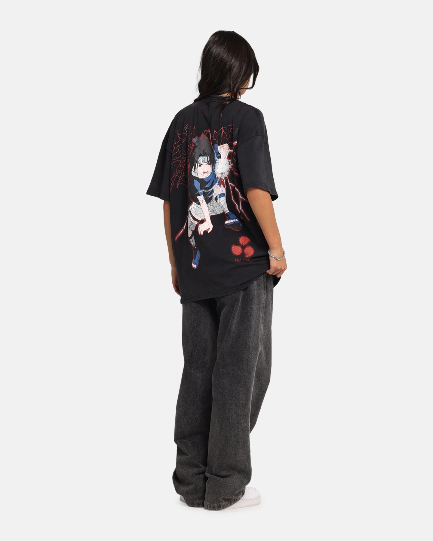 Fun Design Reflective accents 73 Studio X Naruto Sasuke Abandon Vintage T-Shirt Black Acidwash