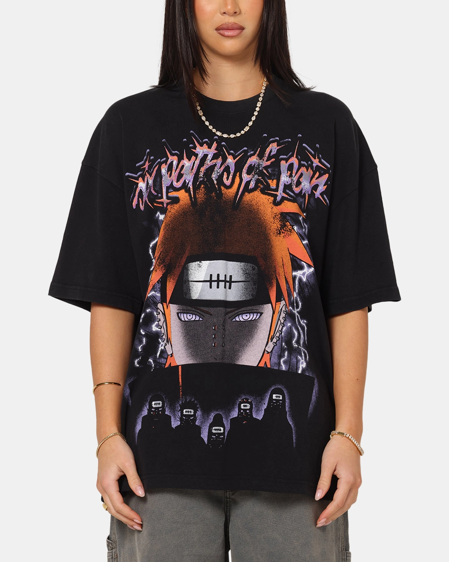 Anti Static Weave Technology 73 Studio X Naruto Shippuden Paths Of Pain Vintage T-Shirt Black Acidwash