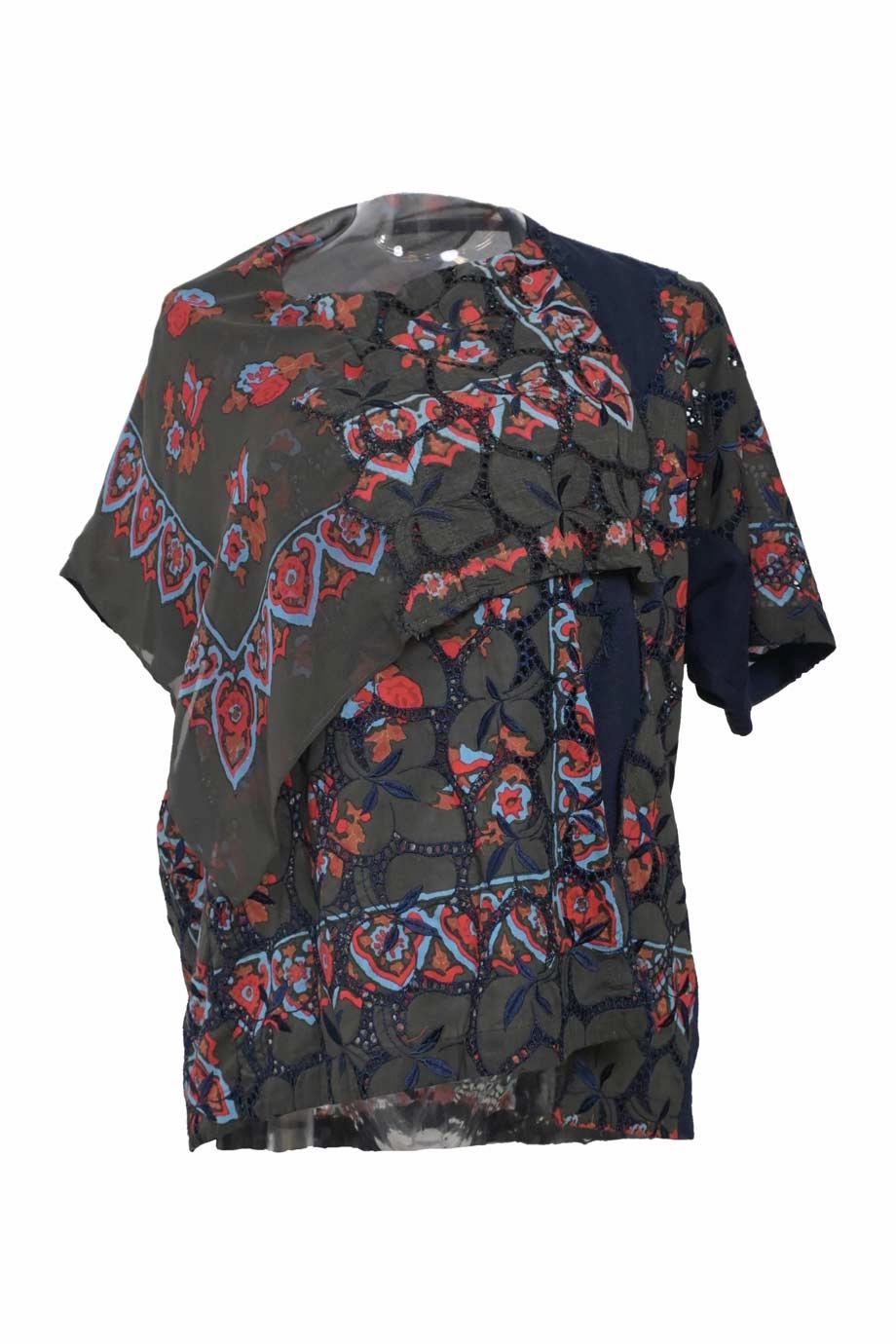 LatticeKnit Layered Neckline [WW40767] Sacai | Short sleeve top