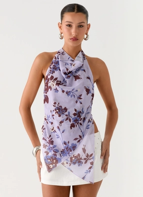 Altego Layered Backless Top - Antique Lilac Floral Everyday Jacket