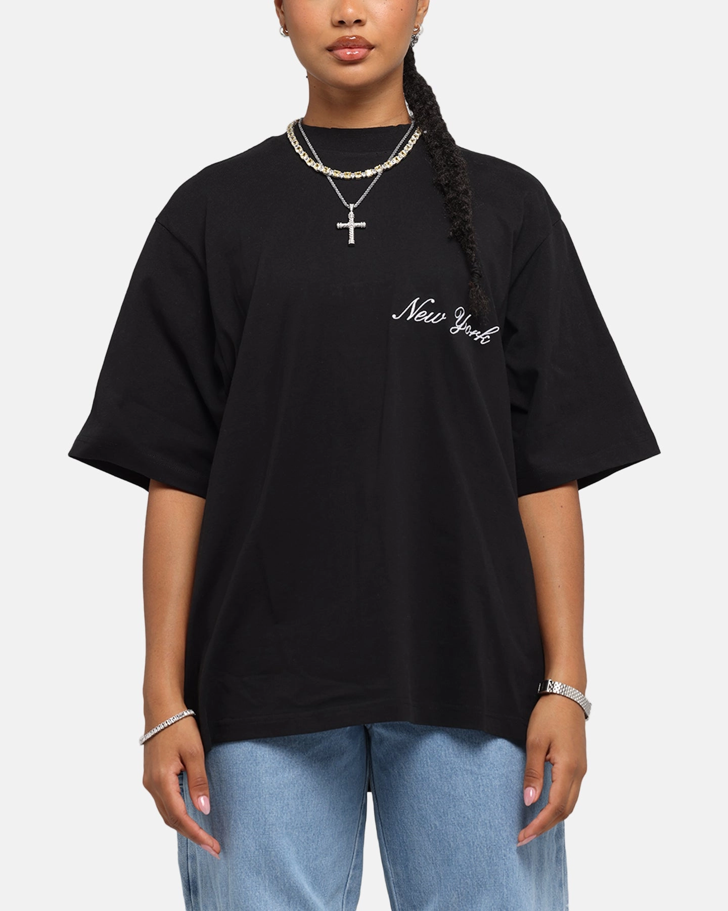 Noise Reducing Fabric Treatment Compact Thermal Insulation Majestic Athletic New York Yankees Script Boxy T-Shirt Black