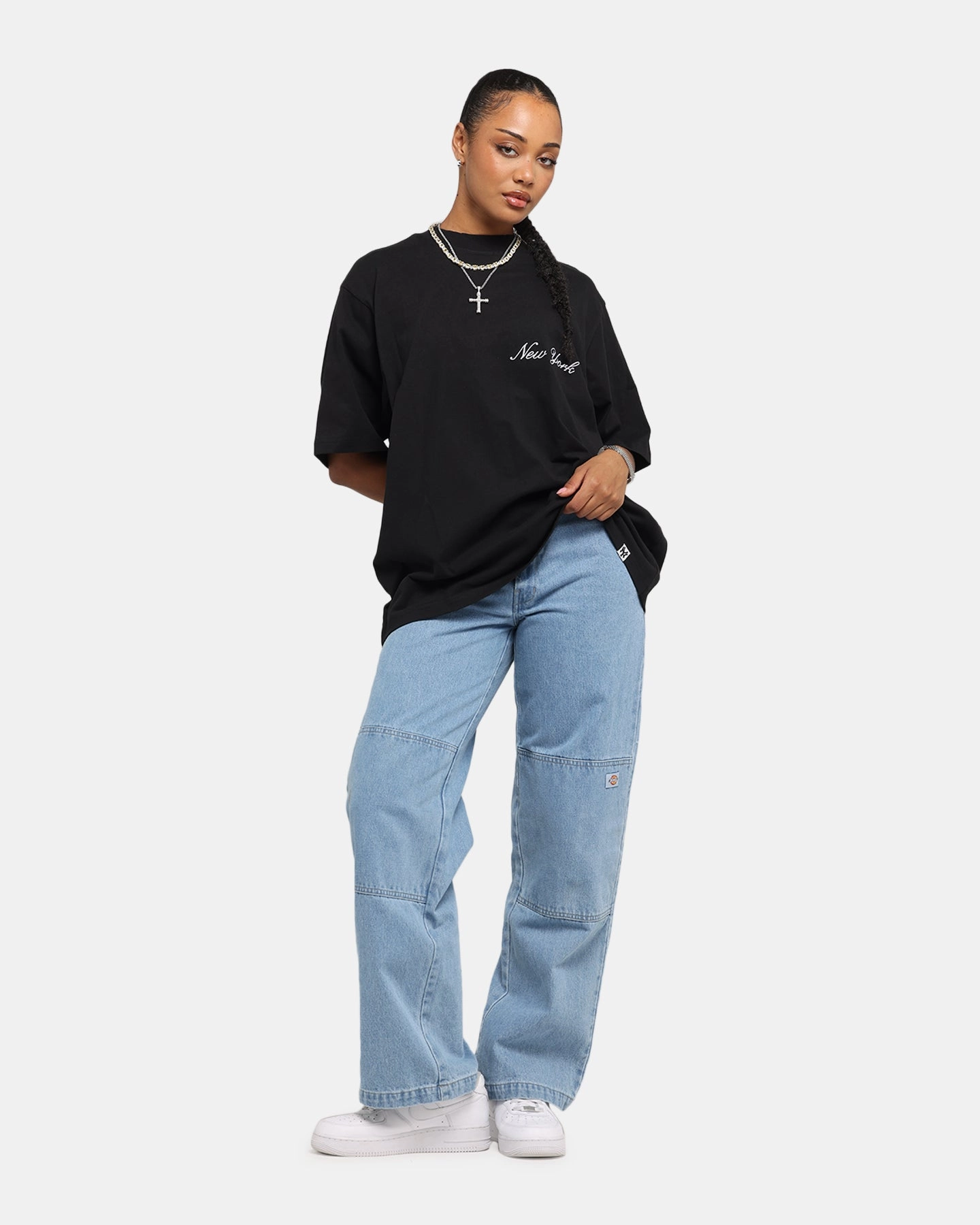 Majestic Athletic New York Yankees Script Boxy T-Shirt Black Sporty T-shirt Flex Fit Shoulder Construction