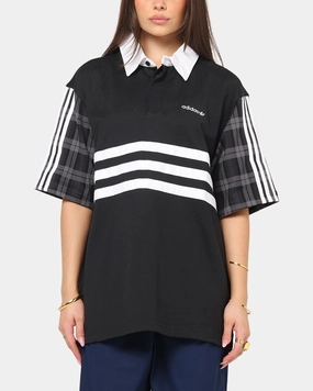 Self Cleaning Coating Adidas Tartan Regular Rugby Polo T-Shirt Black