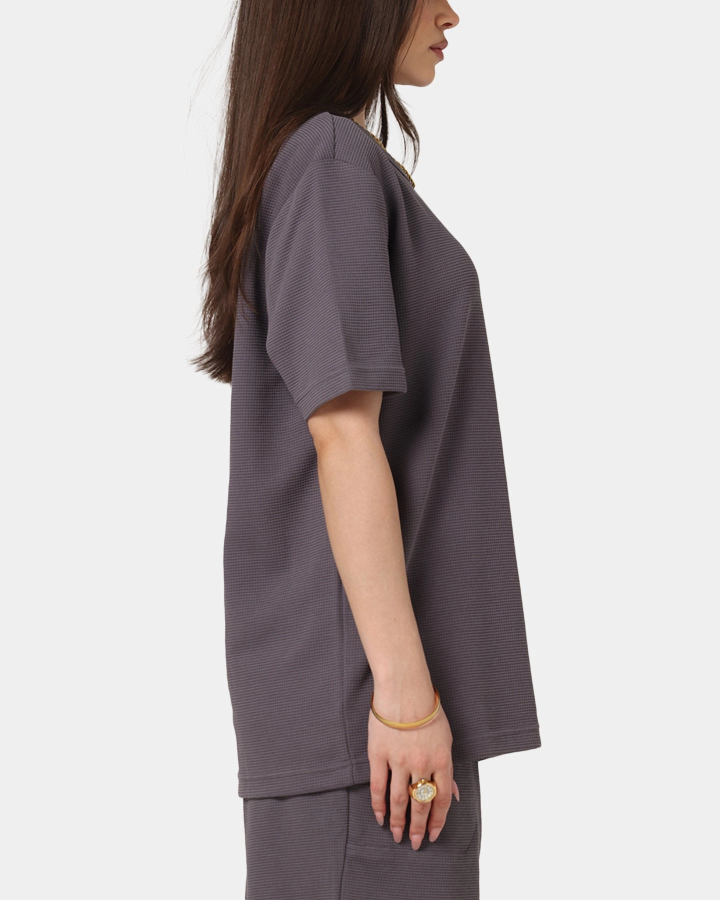 Mesh Panel Details Adidas Trefoil Essentials Waffle T-Shirt Grey Strata