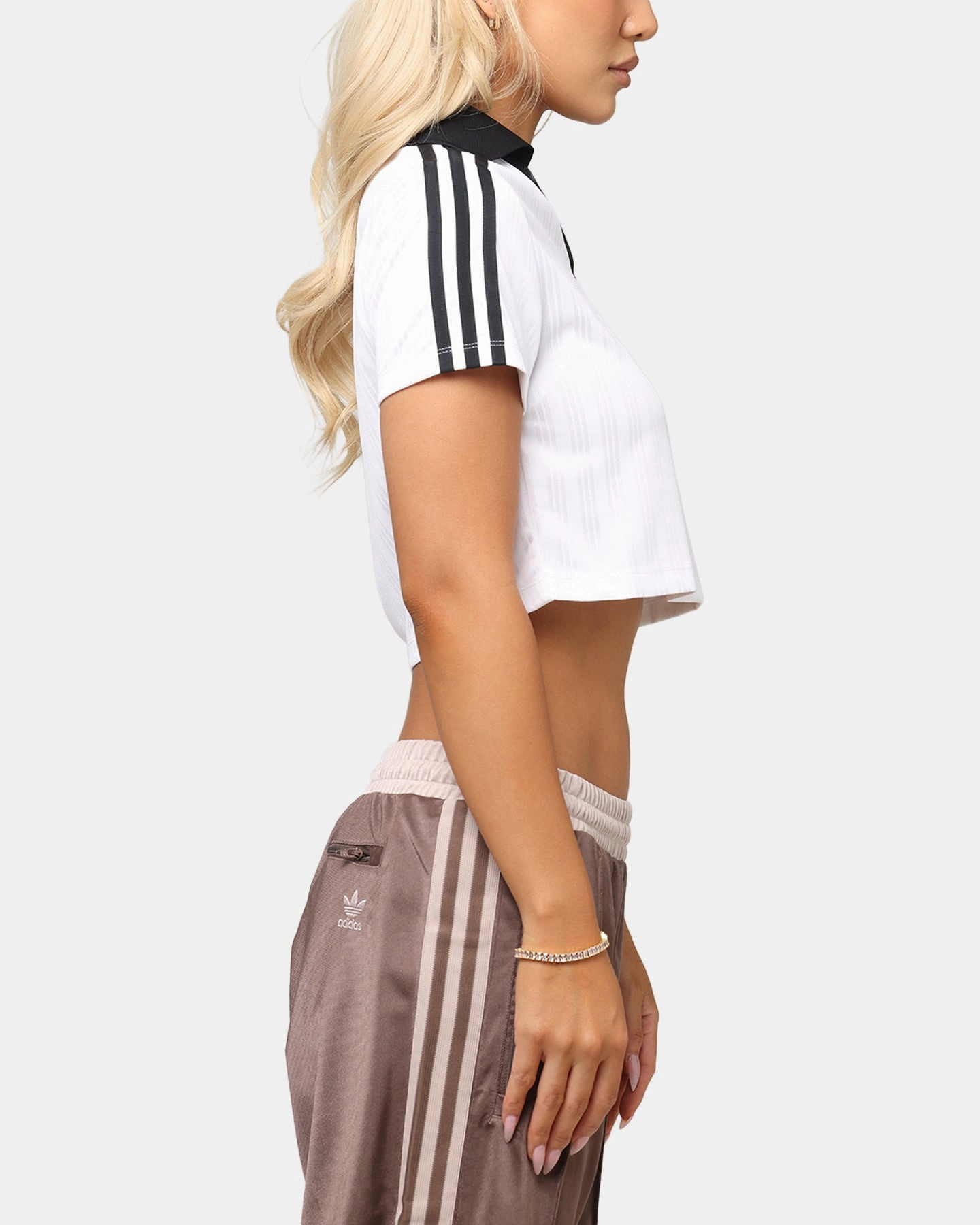 Adidas Women's Jacquard Crop Polo Shirt White Quick Dry Technology DoubleStitched Hem