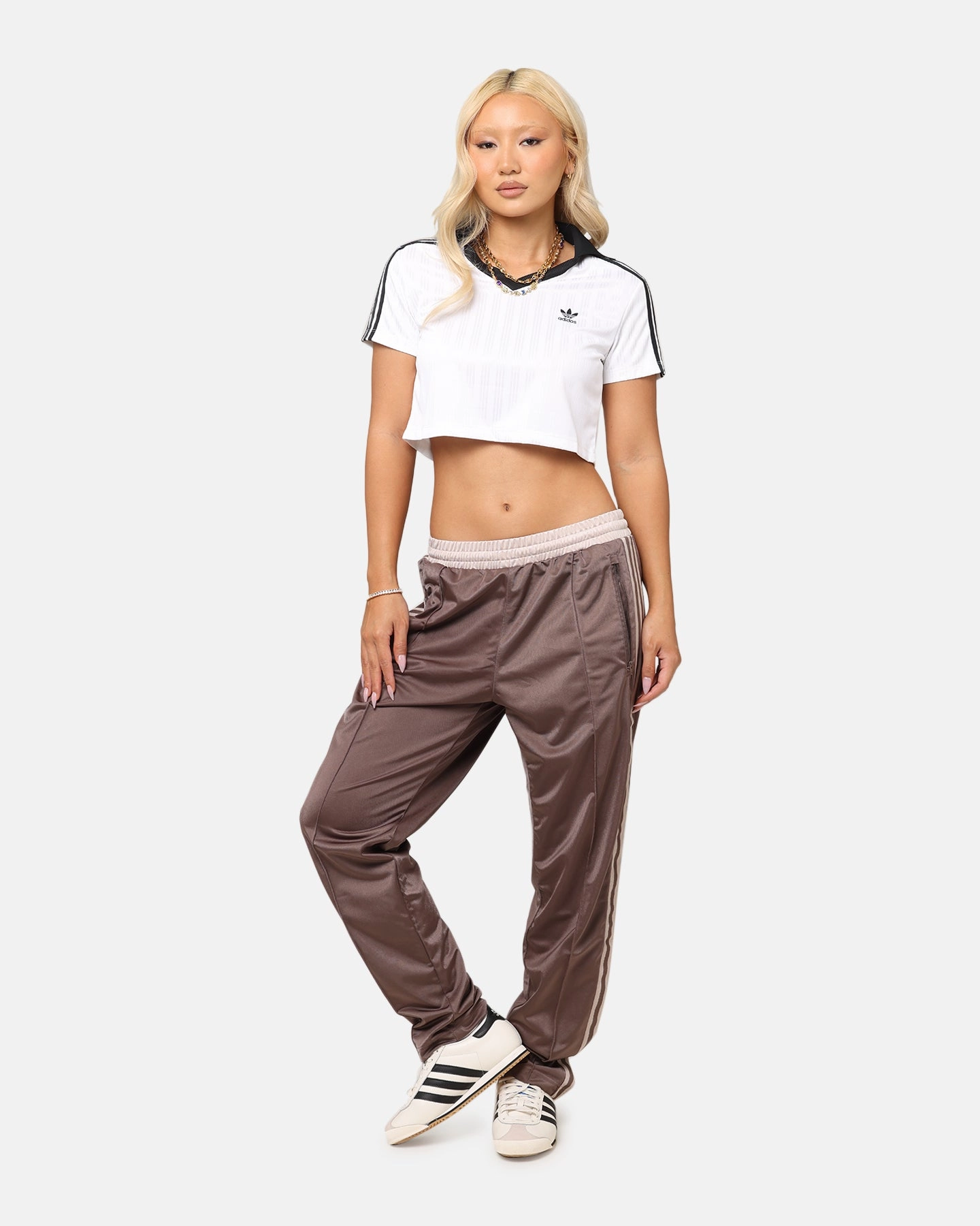 TumbleDryFriendlyMaterial Chic Tee Adidas Women's Jacquard Crop Polo Shirt White