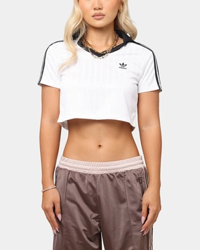 Wrinkle Resistant Weave Versatile Design Adidas Women's Jacquard Crop Polo Shirt White