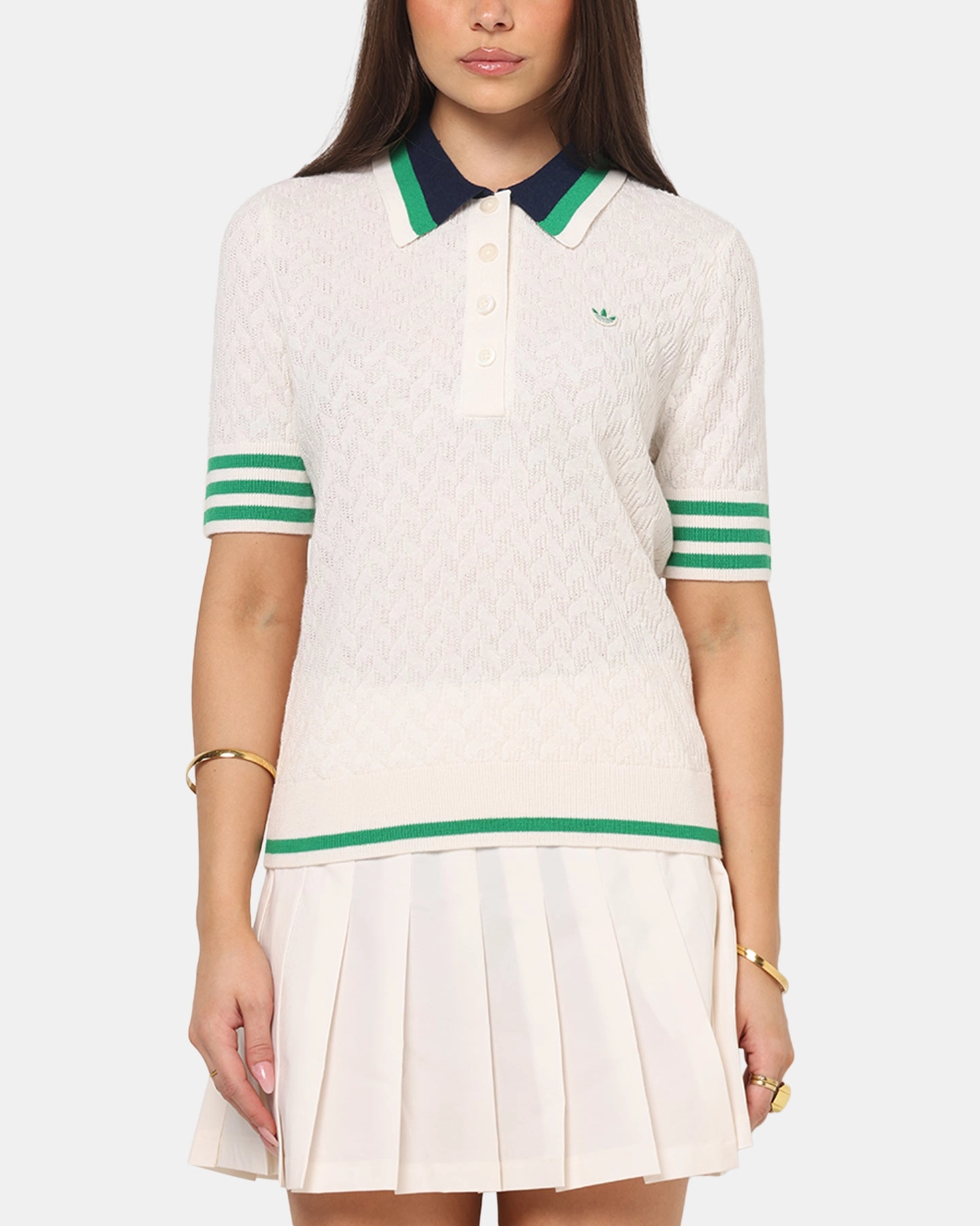 Relaxed Sweatshirt Adidas Women's Originals Knit Polo T-Shirt Chalk White