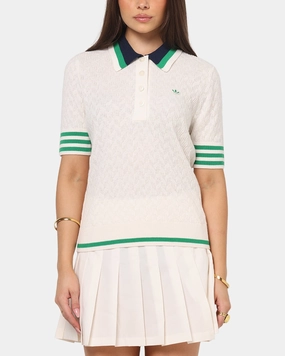 Relaxed Sweatshirt Adidas Women's Originals Knit Polo T-Shirt Chalk White