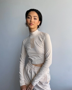 Adidas Women's Swarovski Long Sleeve T-Shirt Halo Ivory BoxySilhouette Silicone Grip Interior