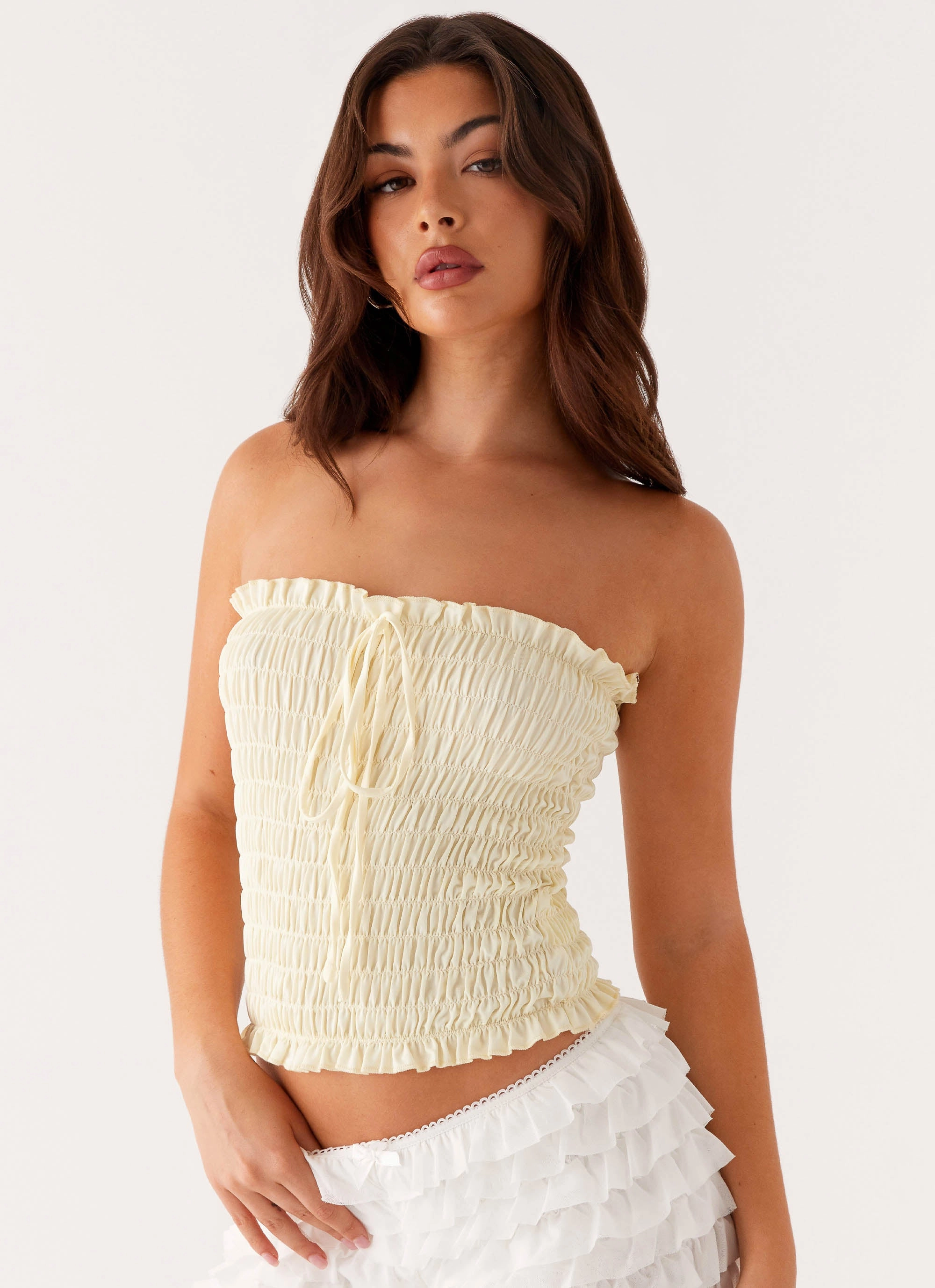 Relaxed Top Cordelia Shirred Tube Top - Lemon