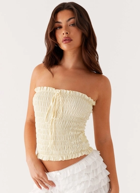 Relaxed Top Cordelia Shirred Tube Top - Lemon