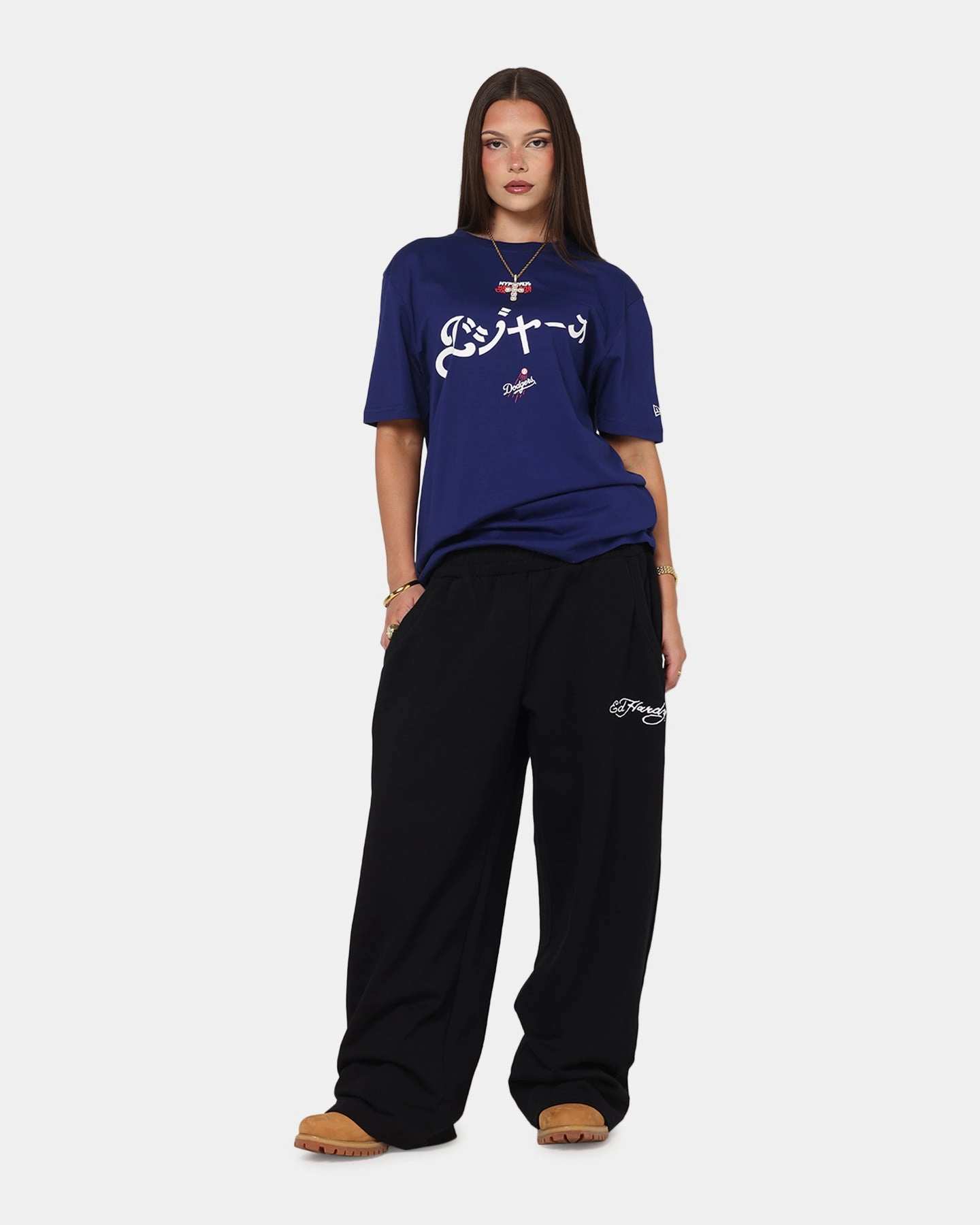 Layered Placket Design New Era Los Angeles Dodgers 'Hyperfly Katakana x MLB' T-Shirt Dark Blue