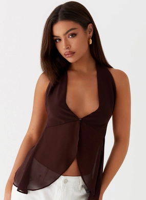 Loose cut At Last Halterneck Top - Brown