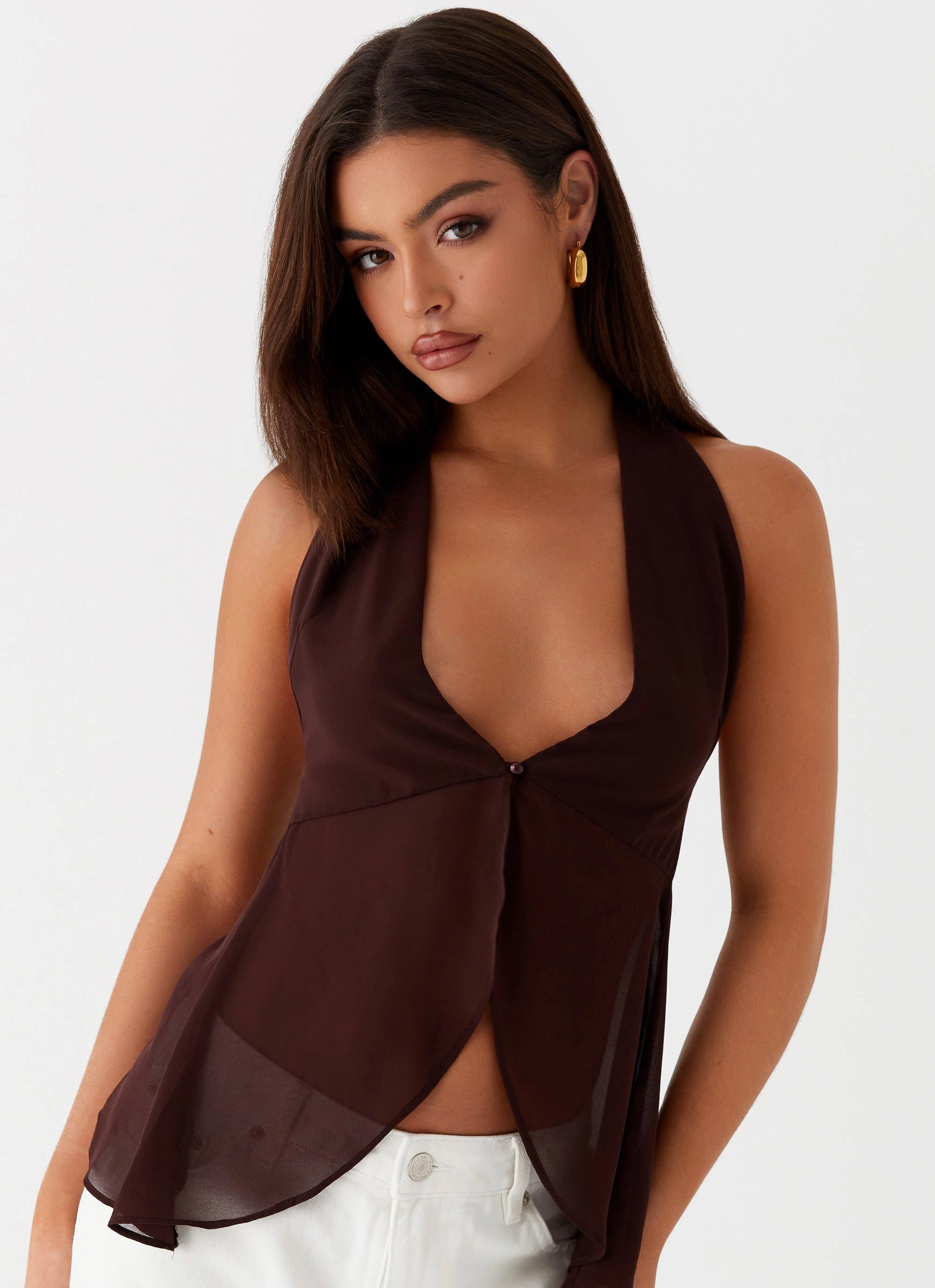 Loose cut At Last Halterneck Top - Brown