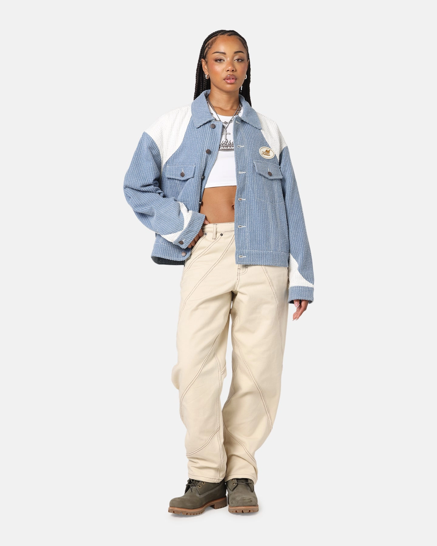 ThermalRegulating Fabric Breathable Material Honor The Gift Color Blocked Trucker Jacket Indigo