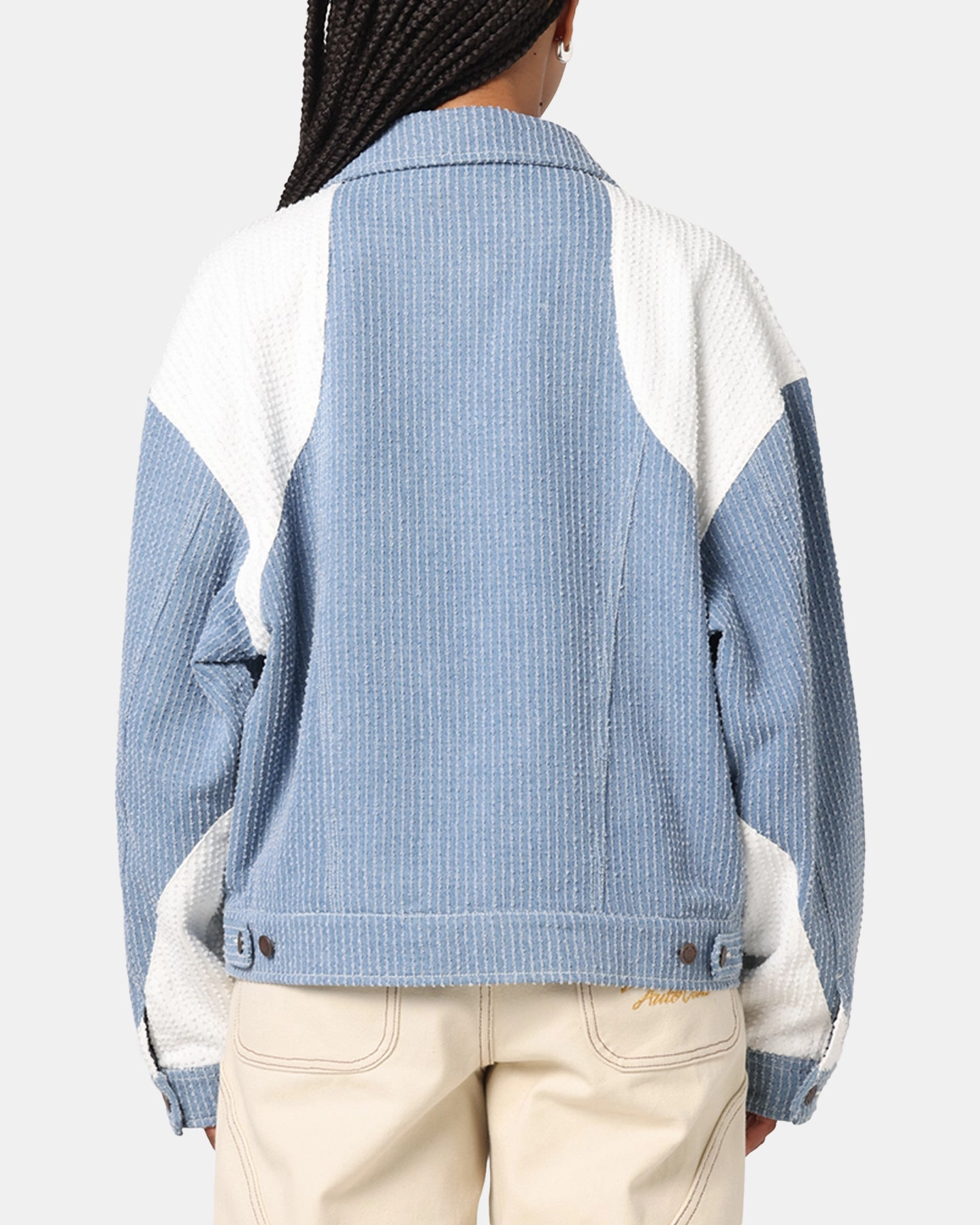 StretchComfortDesign RaglanSleeve Honor The Gift Color Blocked Trucker Jacket Indigo