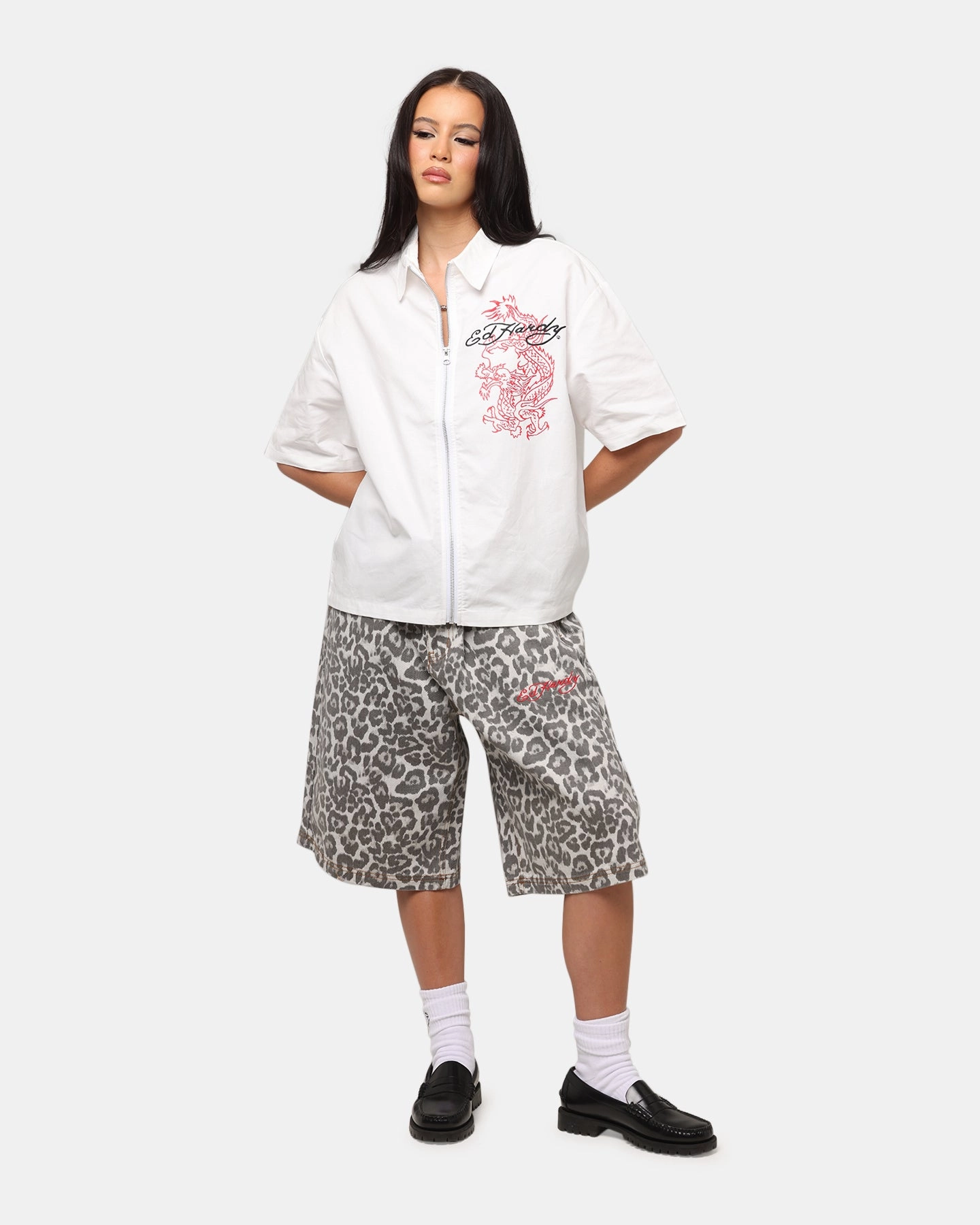 Relaxed Tank Antimicrobial Finish Ed Hardy Dragon Zip Shirt Off White