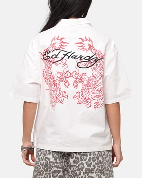 Ed Hardy Dragon Zip Shirt Off White Minimalist Aesthetic
