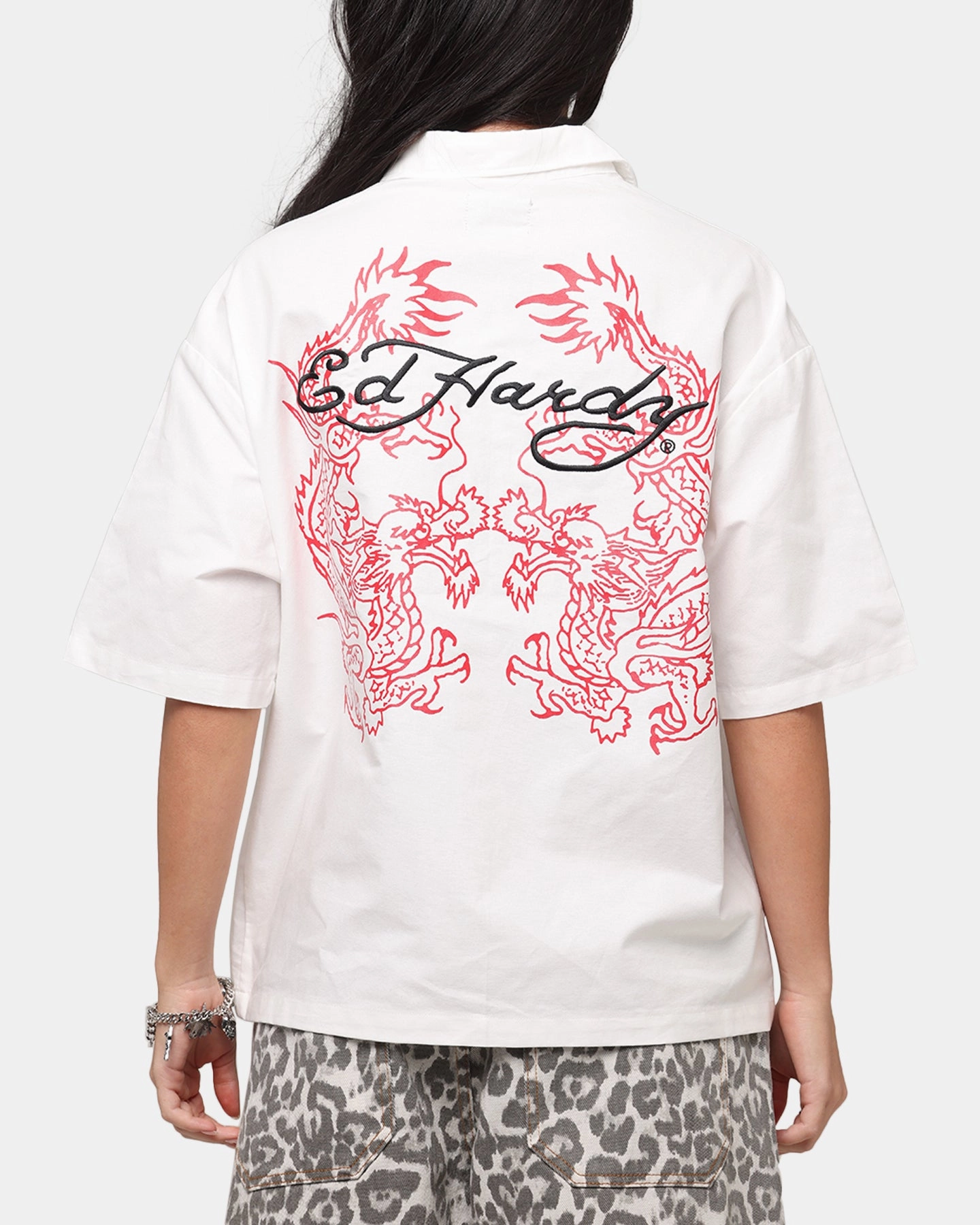 Ed Hardy Dragon Zip Shirt Off White Minimalist Aesthetic