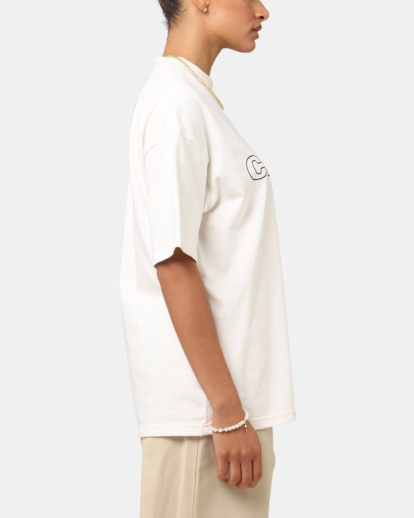 V-neck Blouse Fade Resistant Finish Carre Rosebud Mock Neck T-Shirt Off White