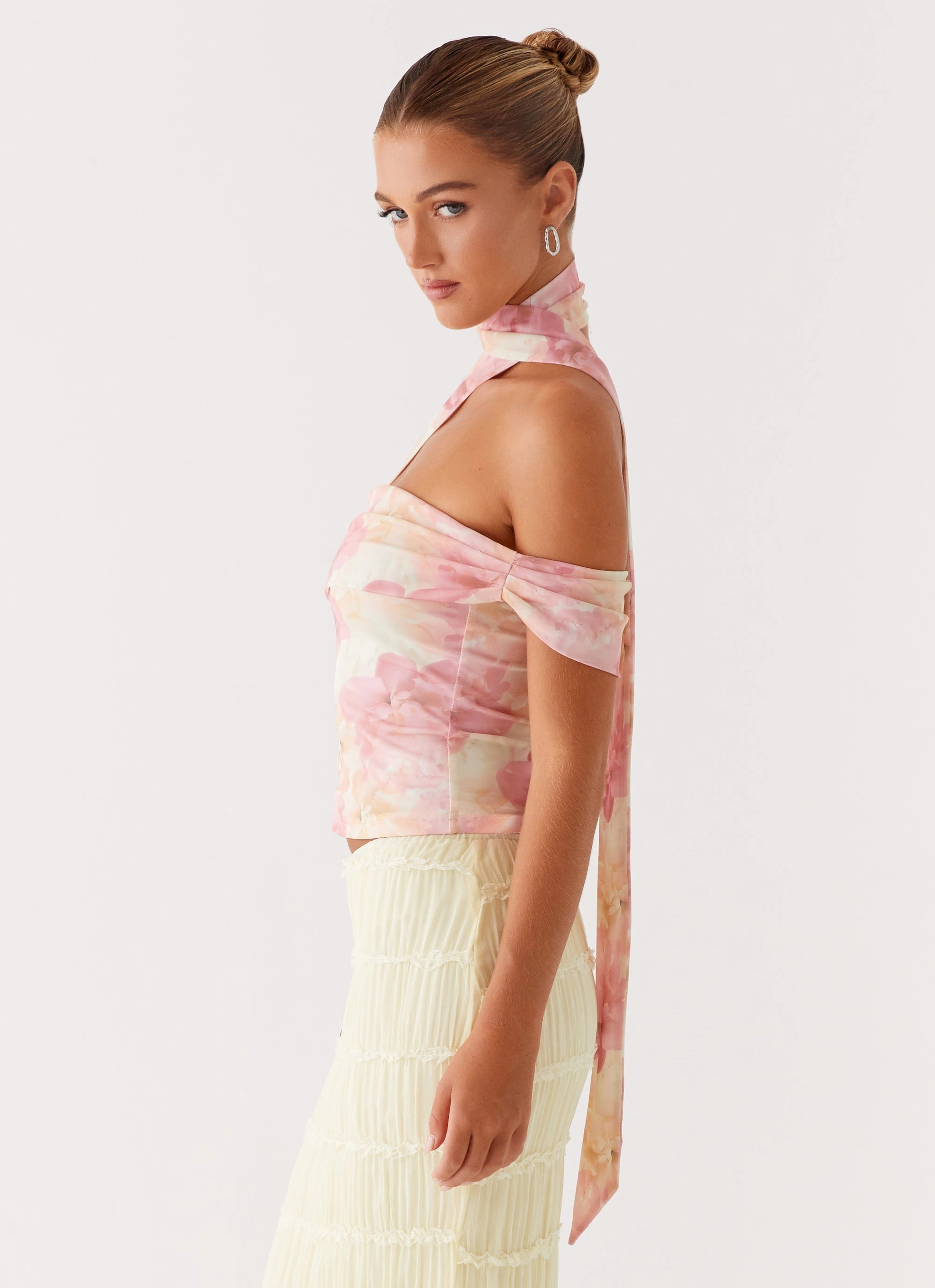 Christal Scarf Top - Floral Print Non Iron Fabric