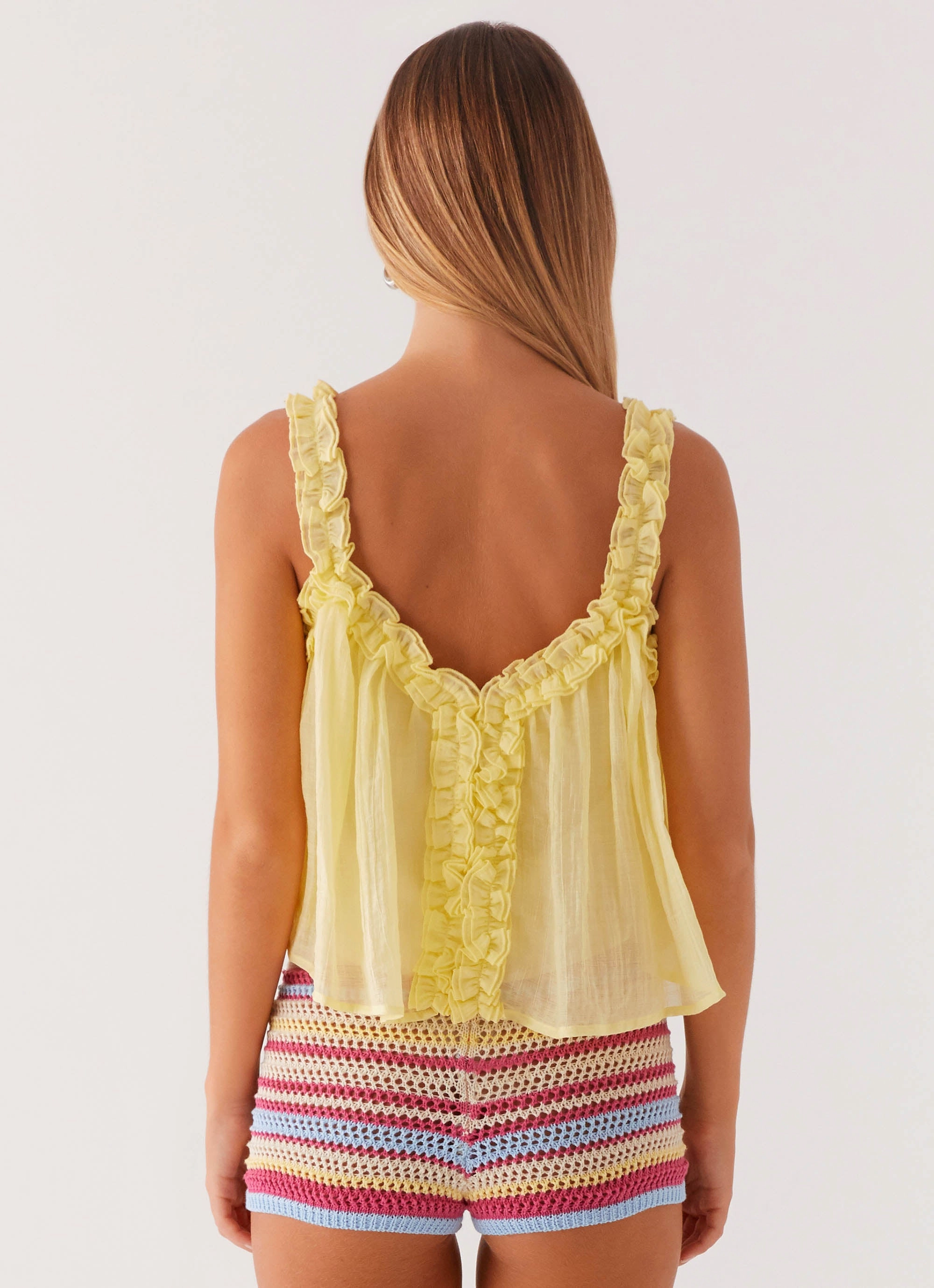Light Deflection Fabric Textured Weave Aimee Top - Yellow