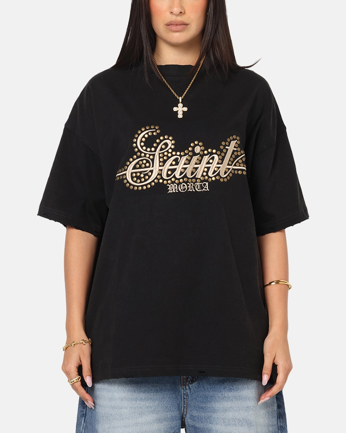 LightweightWeave Quick Release Fastener Saint Morta Rodeo Drive Boxy T-Shirt Black/Brown