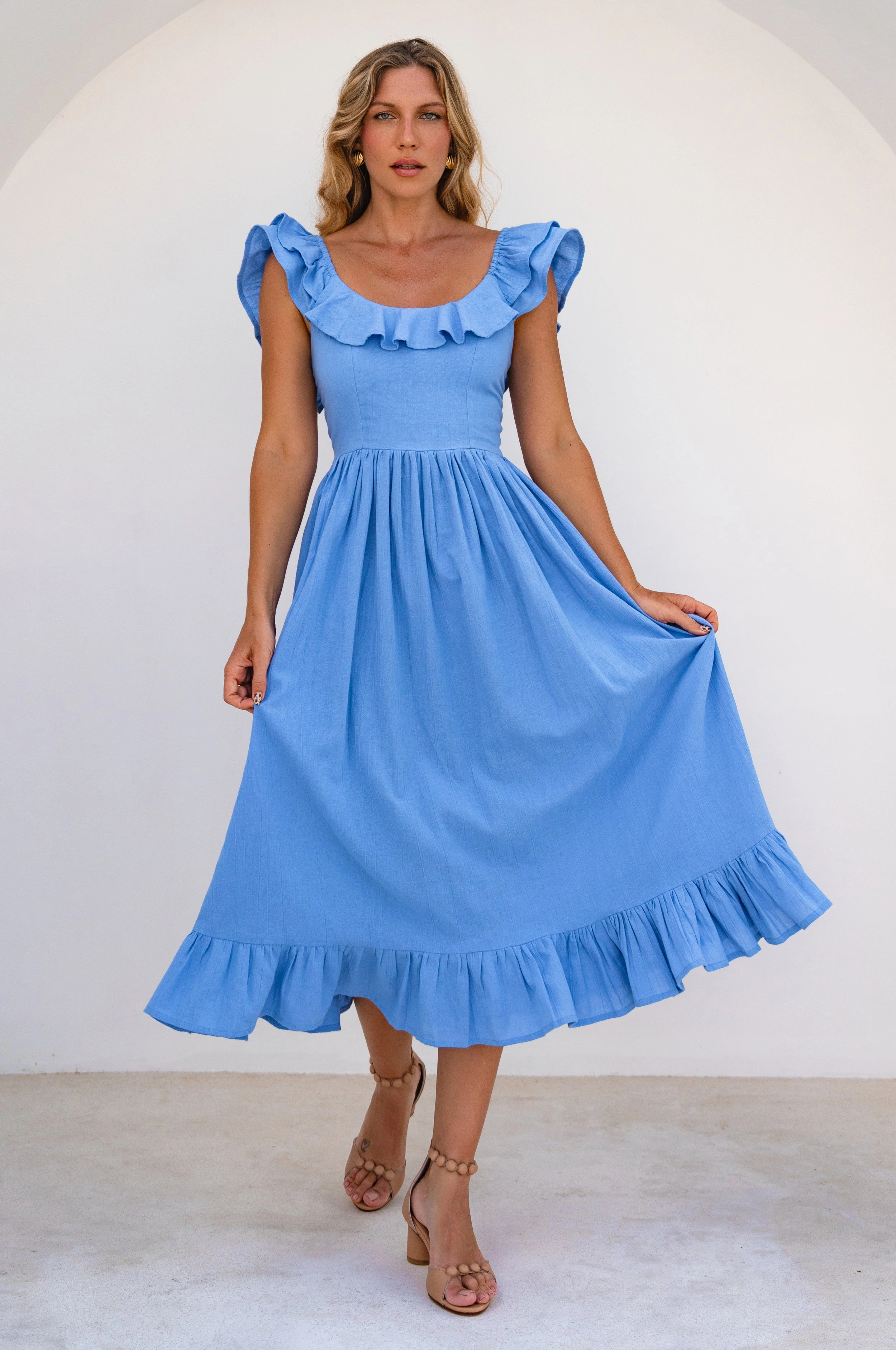 Care-Instructions-Included Contemporary Waist Alethea Summer Midi Dress