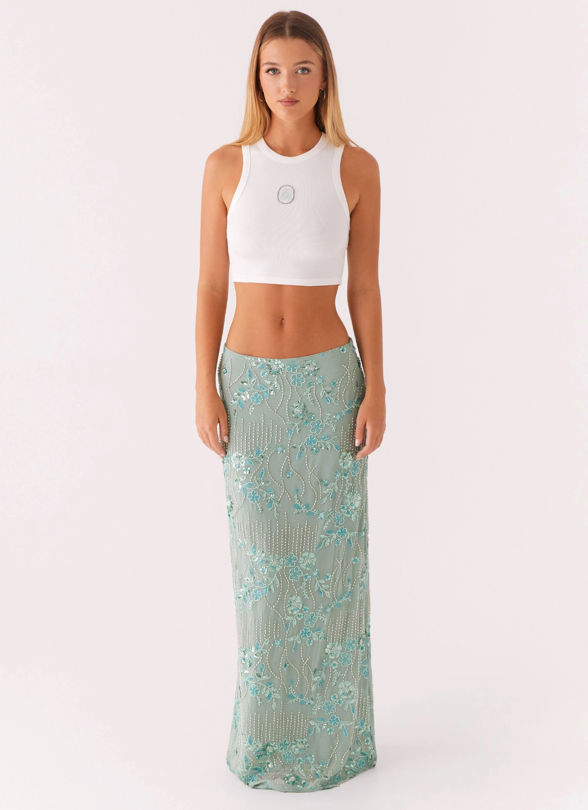 UltraLightweight Signature Cropped Beaded Monogram Top - White