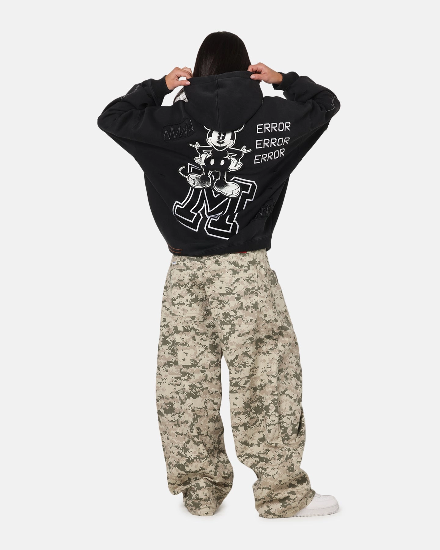 Quick Access Slit Sporty T-shirt American Thrift Disney Mickey Prototype 001 Hoodie Black