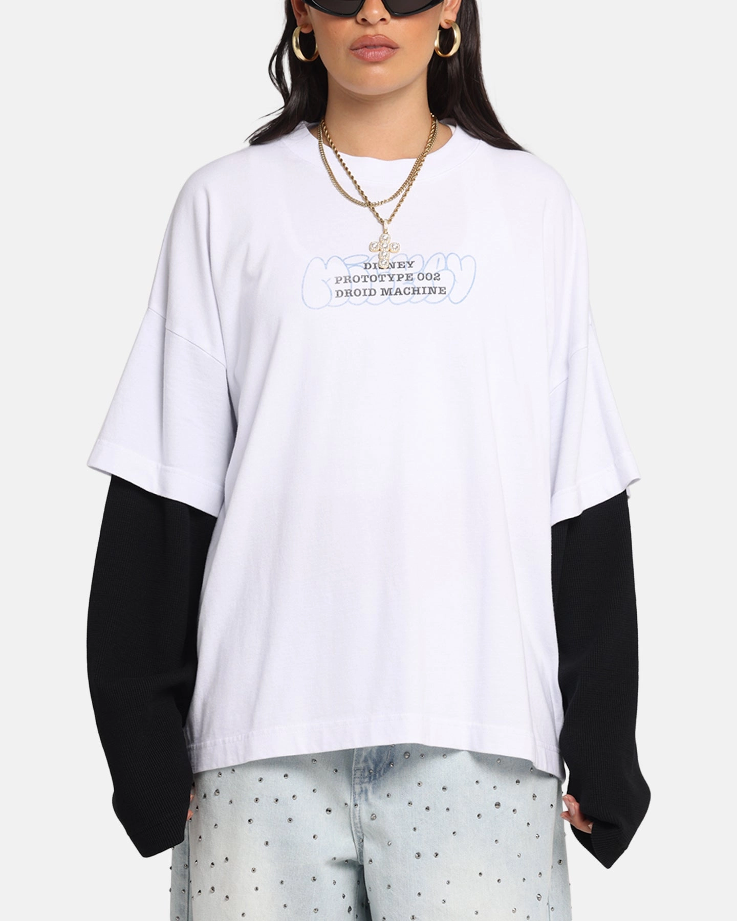 Compression Fit Technology American Thrift Disney Mickey Prototype II Long Sleeve T-Shirt White