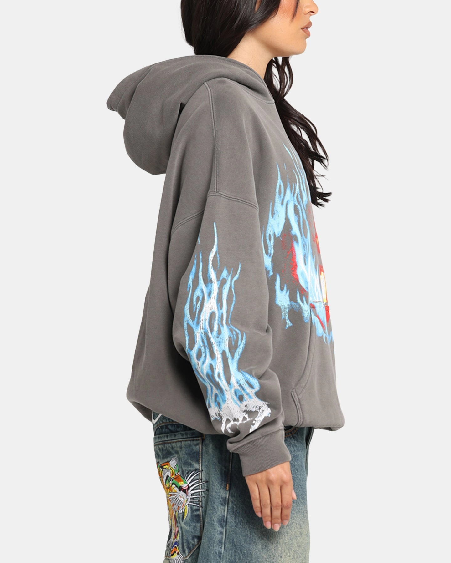 StretchableKnit TemperatureRegulating Material American Thrift X Lord Of The Rings Balrog Premium Hoodie Washed Charcoal