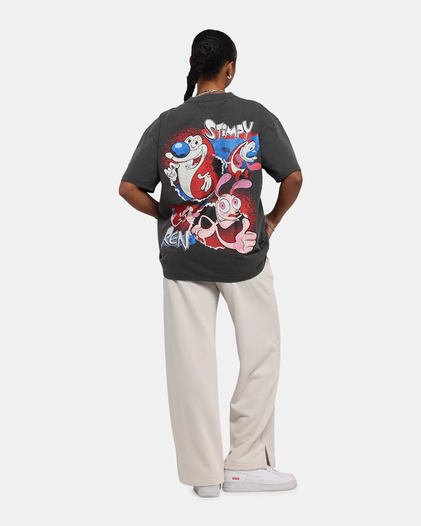 American Thrift X Nickelodeon Ren And Stimpy Heavy T-Shirt Black Wash TaglessNecklineComfort