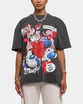 American Thrift X Nickelodeon Ren And Stimpy Heavy T-Shirt Black Wash Double Faced Jersey Knit