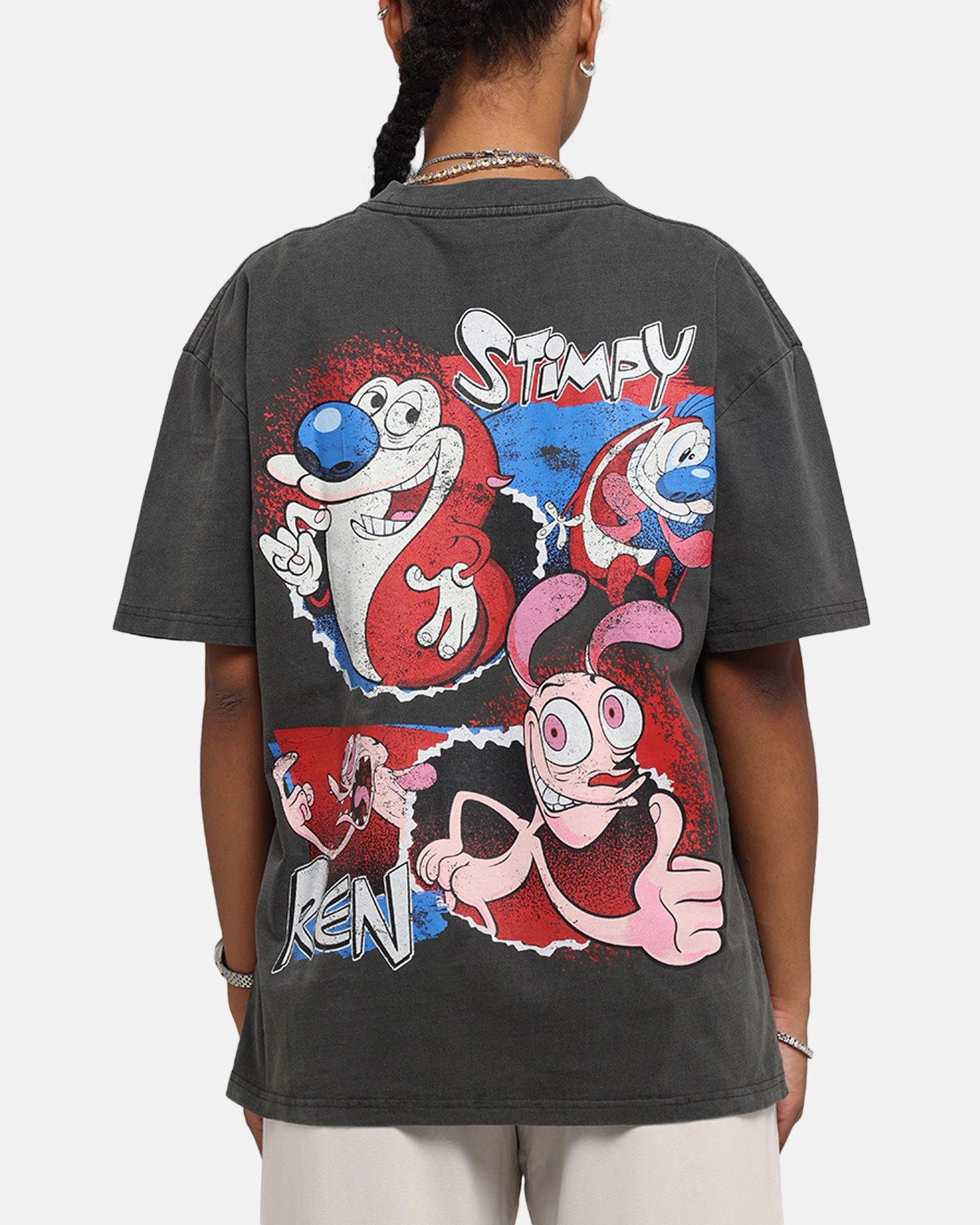 Garment Dyed Finish American Thrift X Nickelodeon Ren And Stimpy Heavy T-Shirt Black Wash