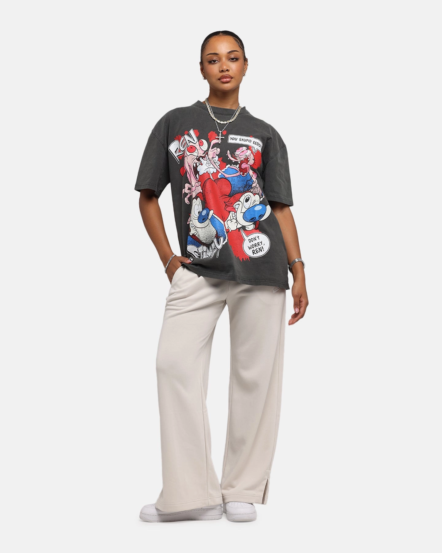 American Thrift X Nickelodeon Ren And Stimpy Heavy T-Shirt Black Wash FadeResistantTechnology