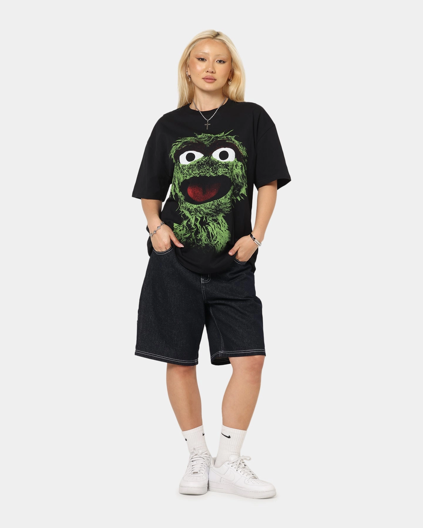 American Thrift X Sesame Street Oscar The Grouch Grail Heavy T-Shirt Black Easy Wear