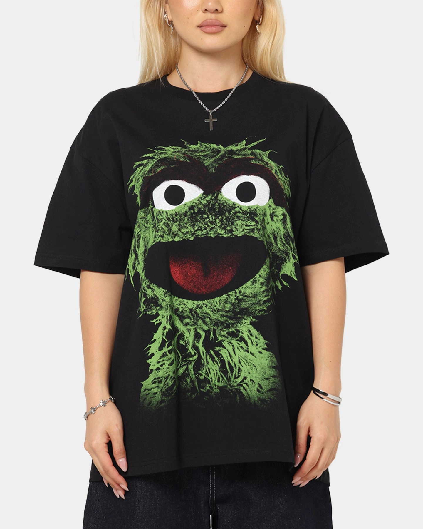 American Thrift X Sesame Street Oscar The Grouch Grail Heavy T-Shirt Black Professional Cut FlatlockSeamTechnique